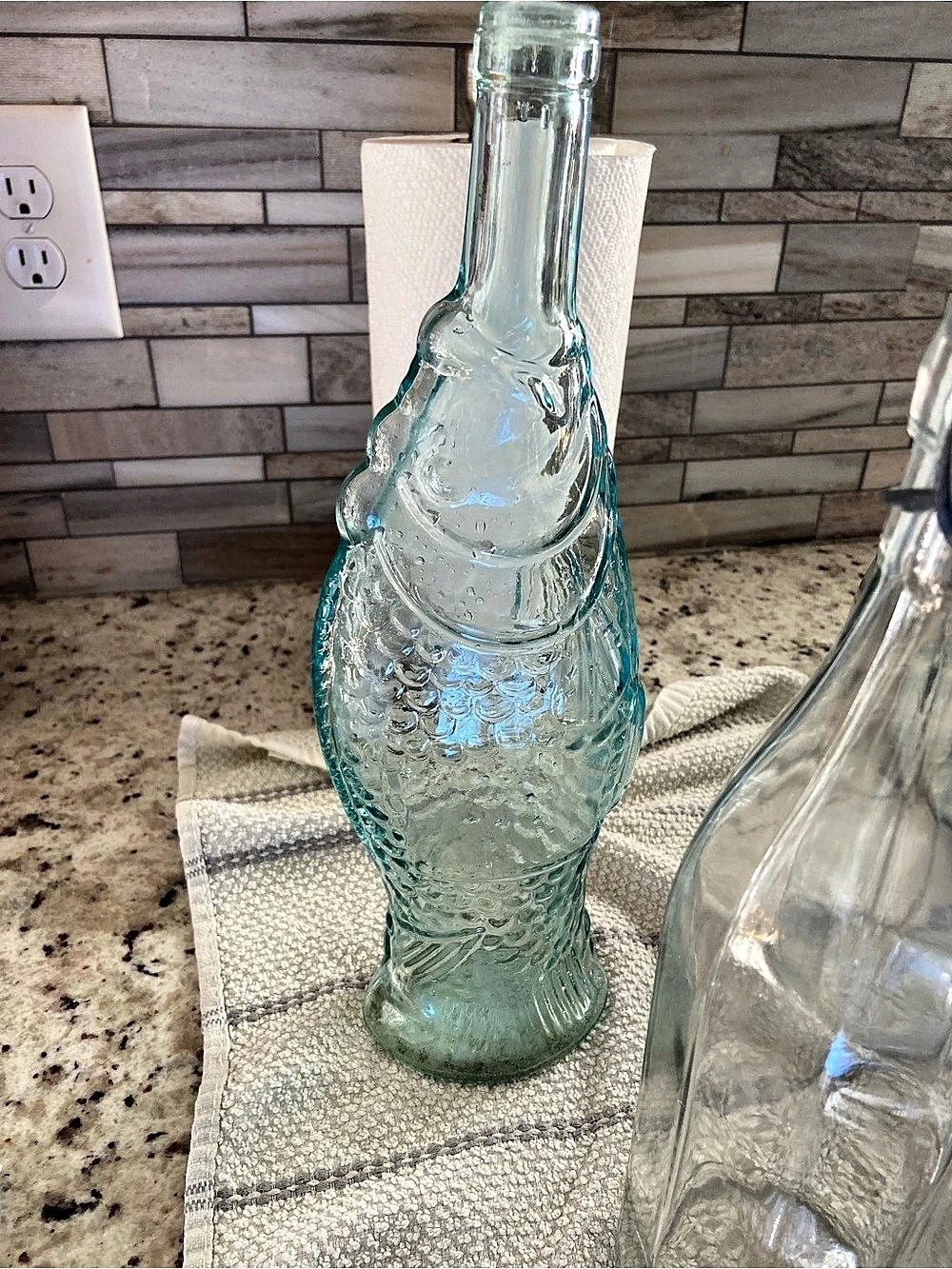 Embossed Glass Bottle in Aqua 19Blue